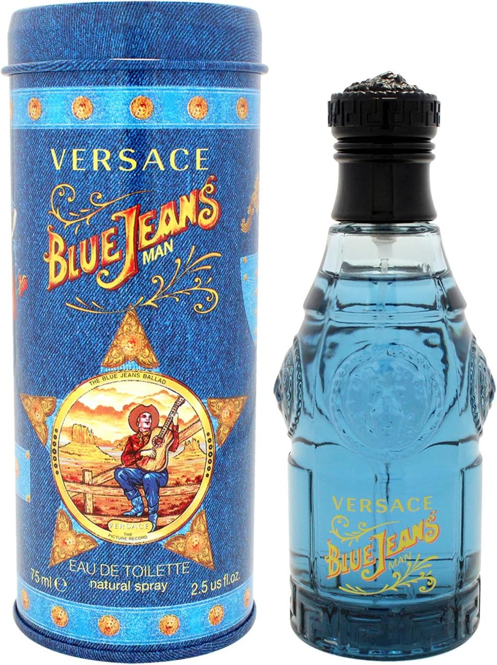 Versace Blue Jeans eau de toilette bottle and presentation tin