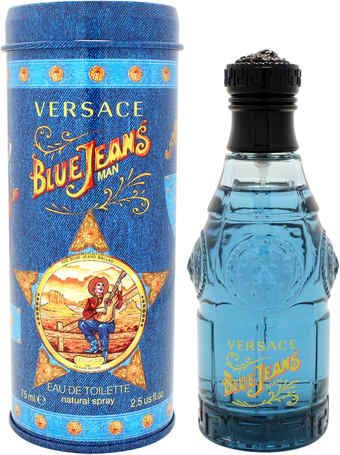 Versace Blue Jeans eau de toilette bottle and presentation tin