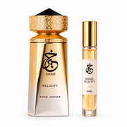 Paris Corner Khair Felicity bottle with Wear This Next 10ml travel size on a clean white studio background