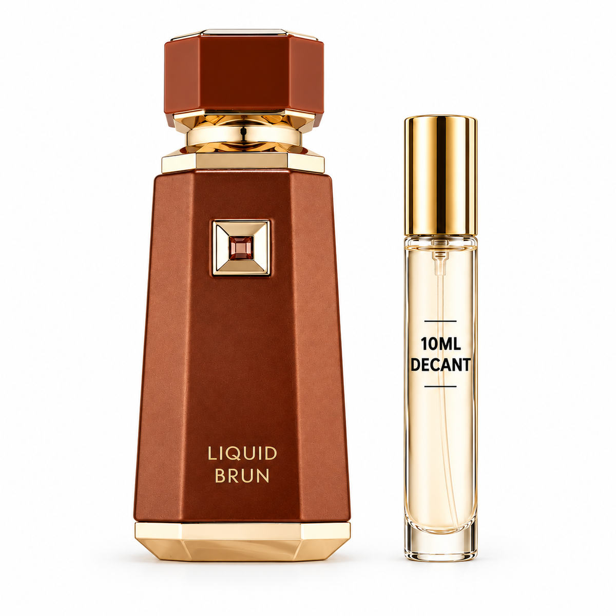 French Avenue Liquid Brun bottle with Wear This Next 10ml travel size on a clean white studio background