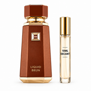 French Avenue Liquid Brun bottle with Wear This Next 10ml travel size on a clean white studio background