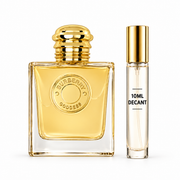 Burberry Goddess bottle with Wear This Next 10ml travel size on a clean white studio background
