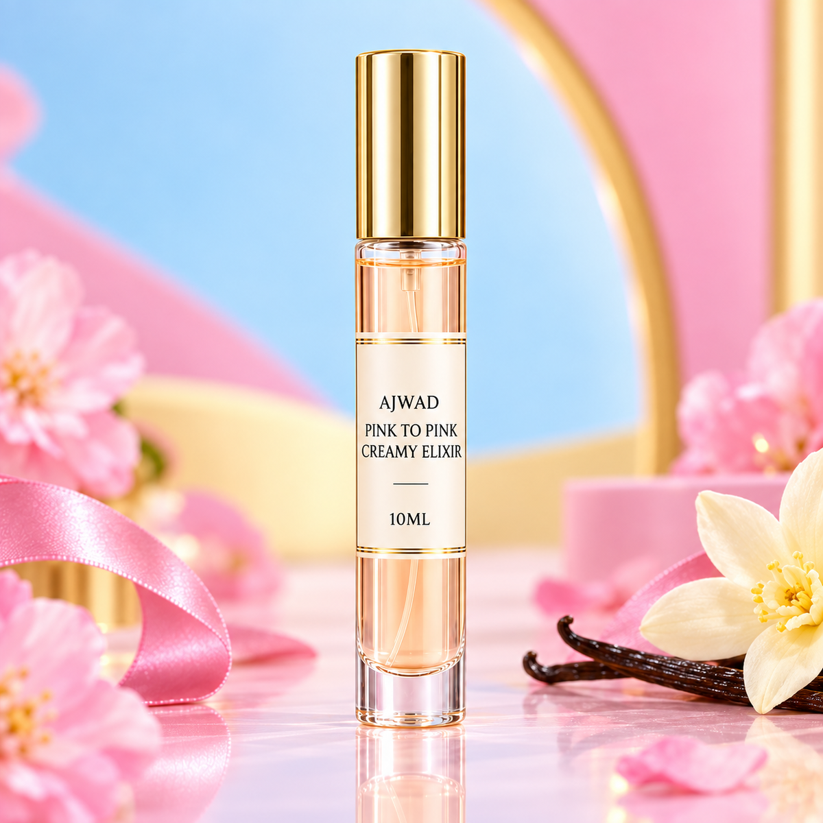 Lattafa Ajwad Pink to Pink Creamy Elixir 10ml perfume decant with gold lid