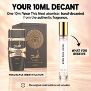 What you receive: one 10ml Wear This Next Asad gold-cap decant