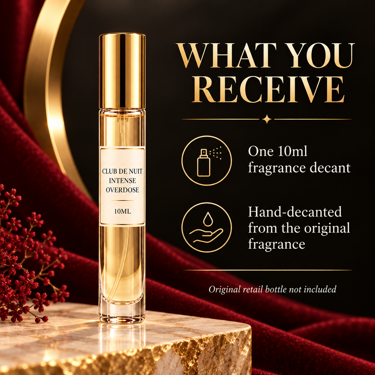 What you receive with the Armaf Club de Nuit Intense Overdose 10ml decant