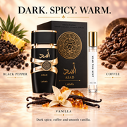 Lattafa Asad scent profile: black pepper, coffee and vanilla