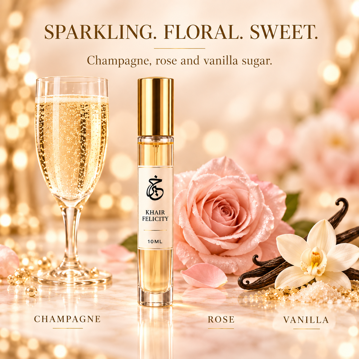 Paris Corner Khair Felicity scent profile: champagne, rose and vanilla