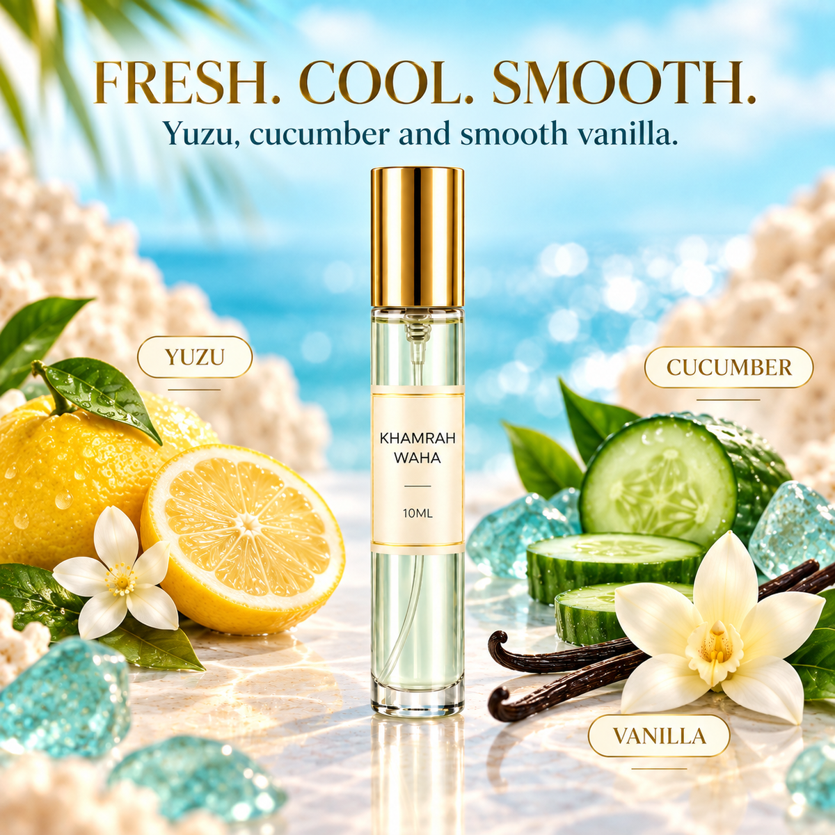 Lattafa Khamrah Waha scent profile: yuzu, cucumber and vanilla