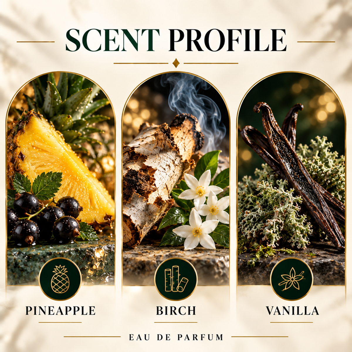 Lattafa Rave Now scent profile with pineapple, birch and vanilla
