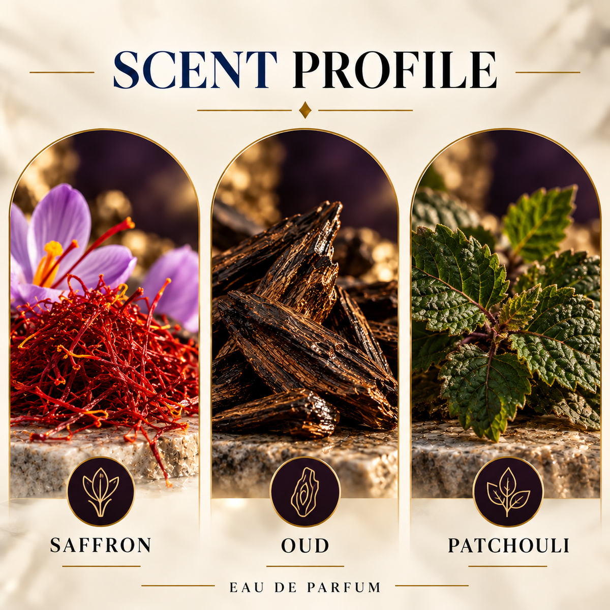 Armaf Odyssey Aoud scent profile featuring saffron, oud and patchouli