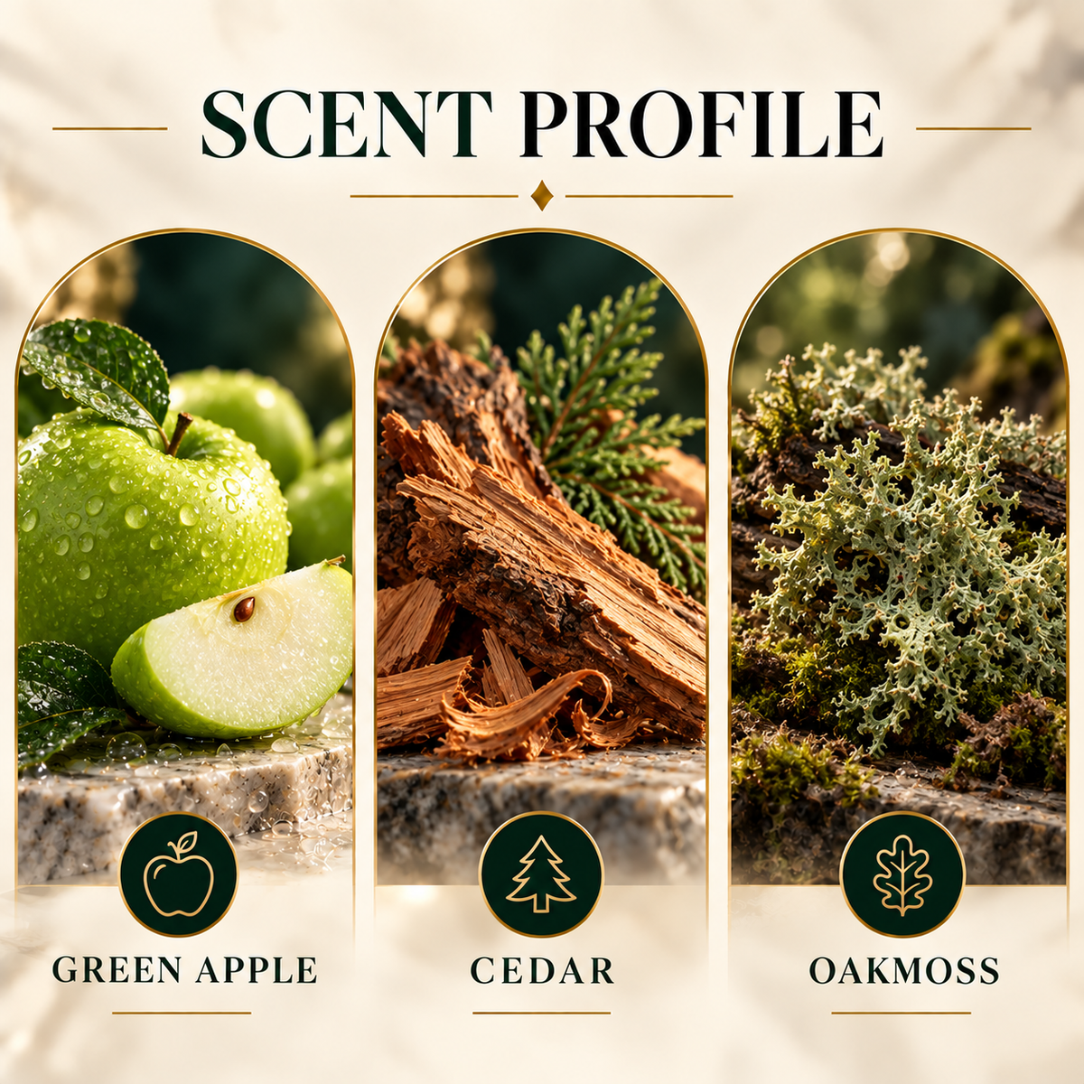French Avenue Aether scent profile featuring green apple, cedar and oakmoss