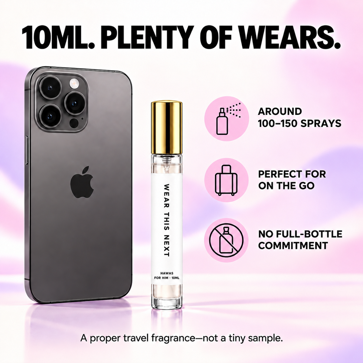 Hawas 10ml gold-cap decant travel size and estimated sprays