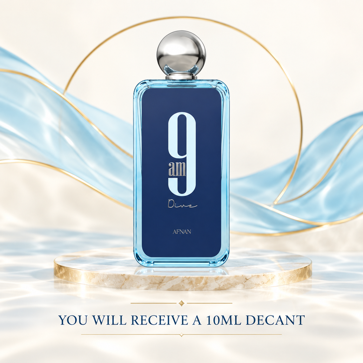 Afnan 9AM Dive original bottle shown for reference with 10ml decant disclosure