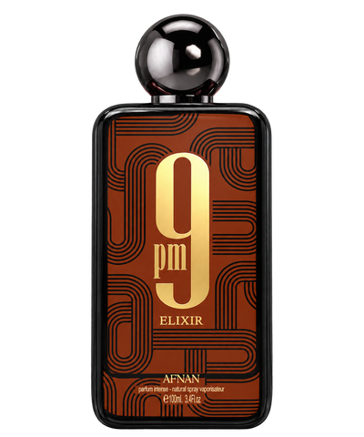 Afnan 9PM Elixir perfume bottle on a transparent background