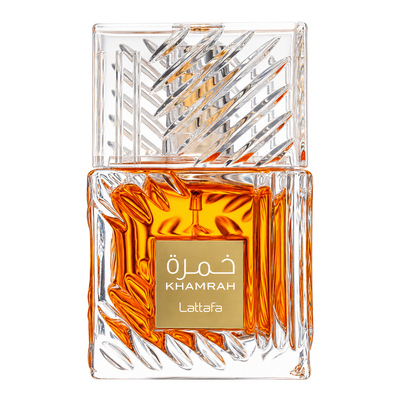 Lattafa Khamrah perfume bottle on a transparent background