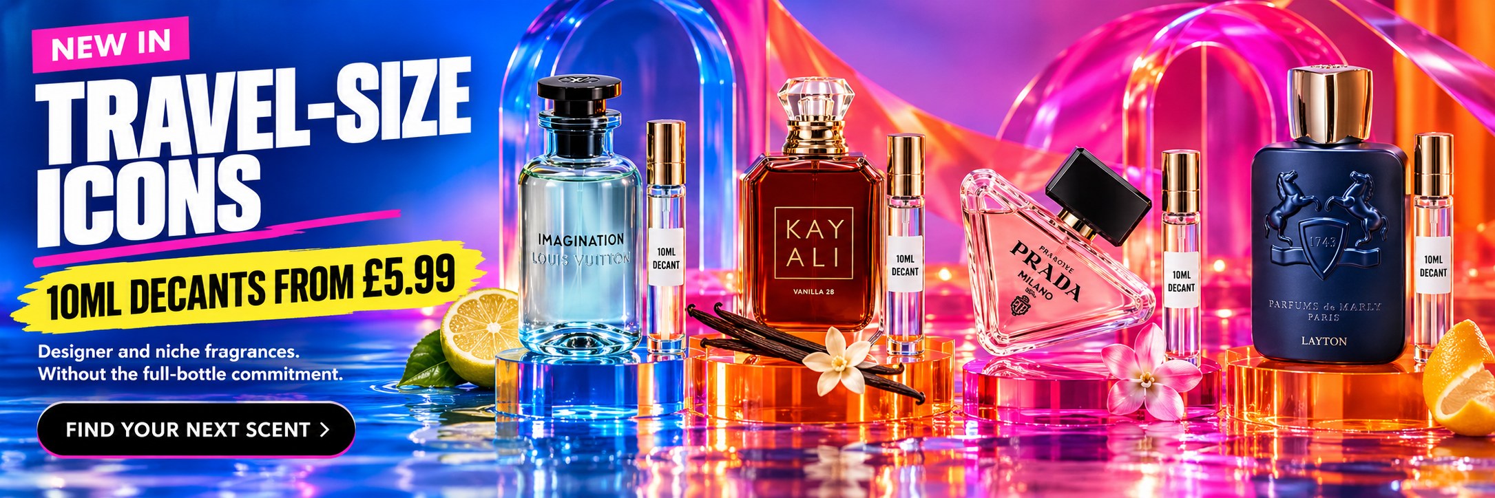 Travel-size icons — 10ml designer and niche fragrance decants from £5.99